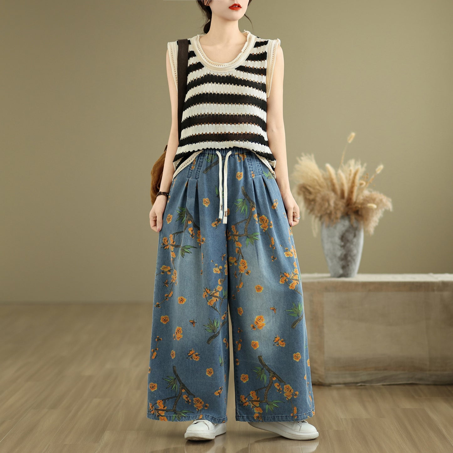 Women's Jeans Elastic Waist Wide Leg Denim Pants