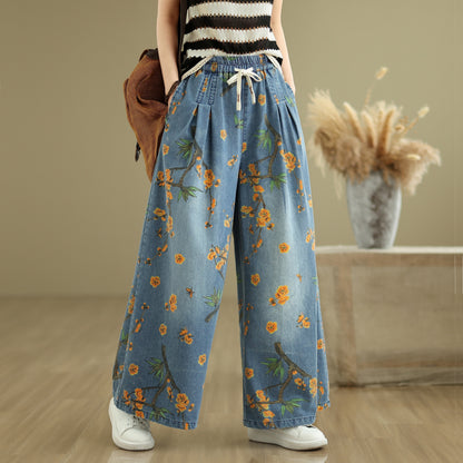 Women's Jeans Elastic Waist Wide Leg Denim Pants