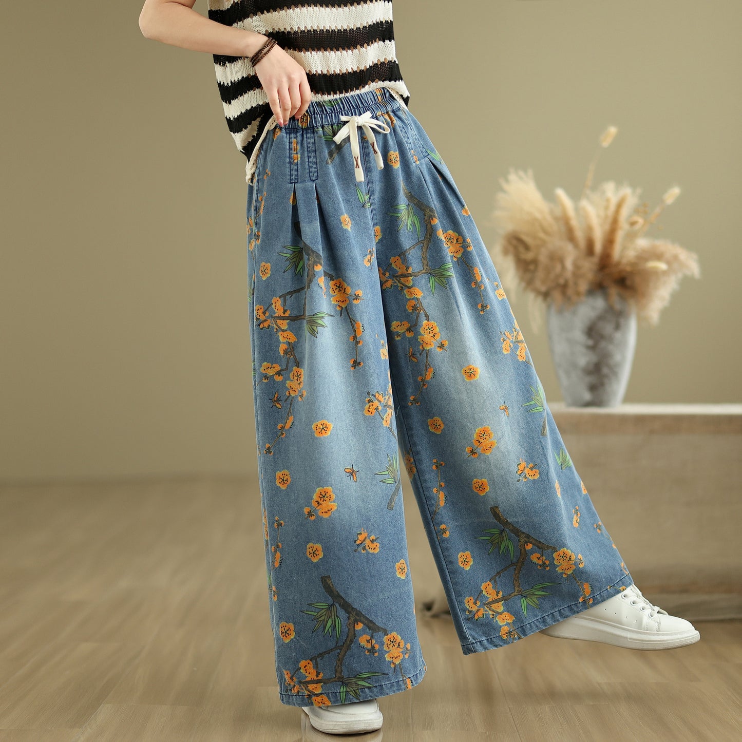 Women's Jeans Elastic Waist Wide Leg Denim Pants