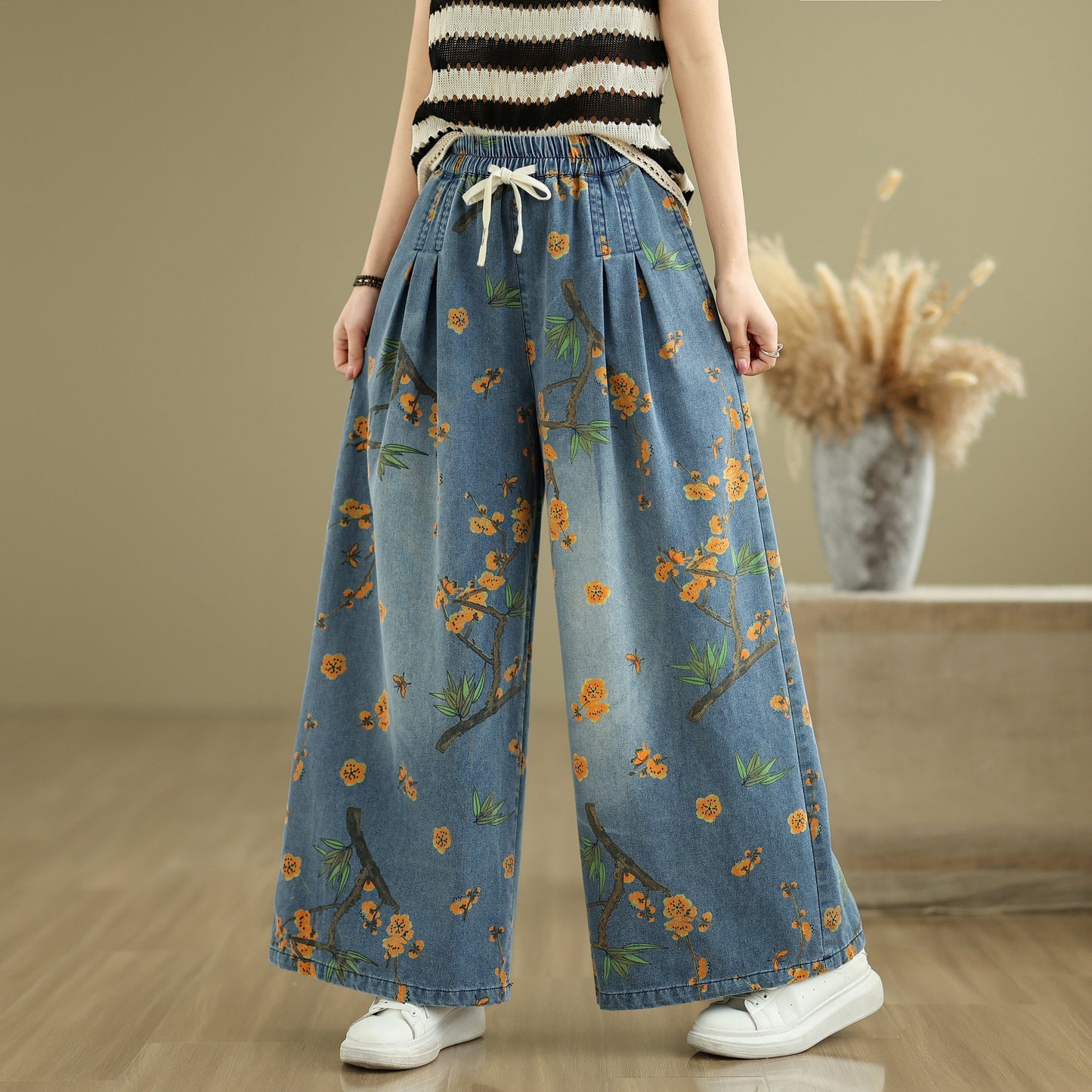 Women's Jeans Elastic Waist Wide Leg Denim Pants