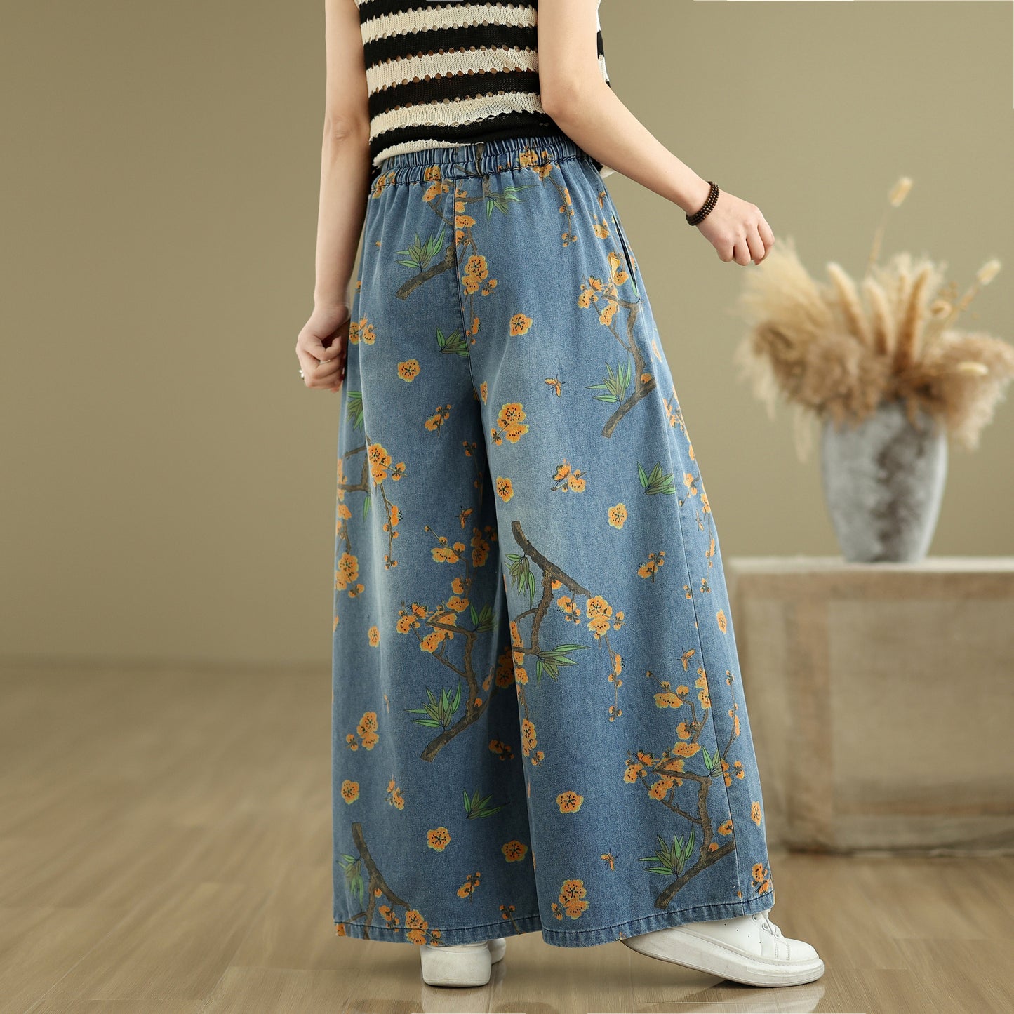 Women's Jeans Elastic Waist Wide Leg Denim Pants