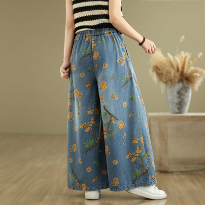 Women's Jeans Elastic Waist Wide Leg Denim Pants