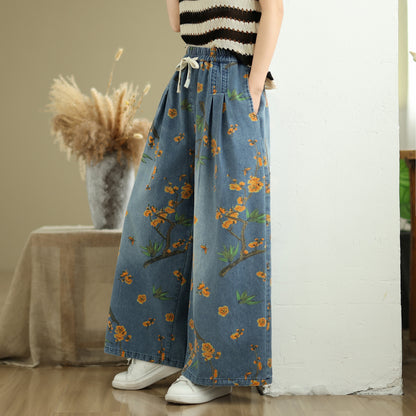 Women's Jeans Elastic Waist Wide Leg Denim Pants