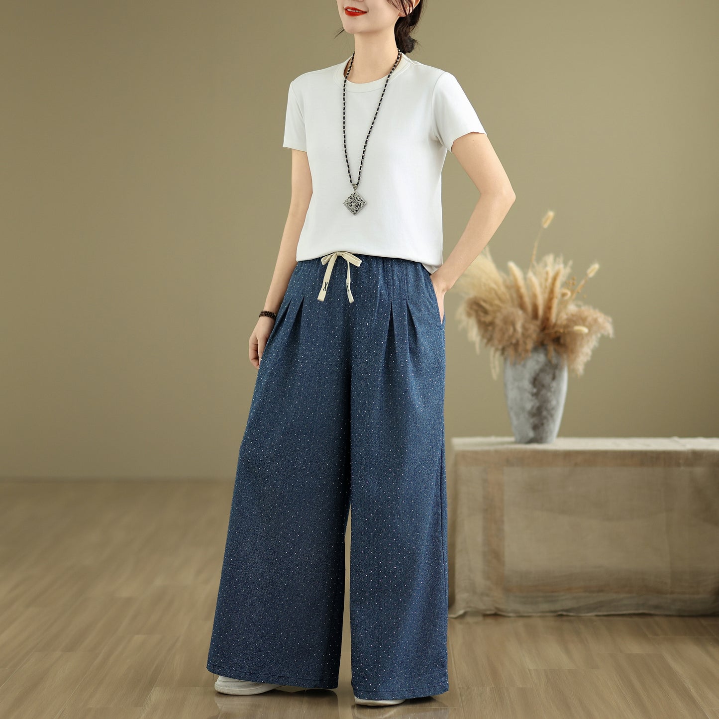 Women's Jeans Elastic Waist Wide Leg Denim Pants