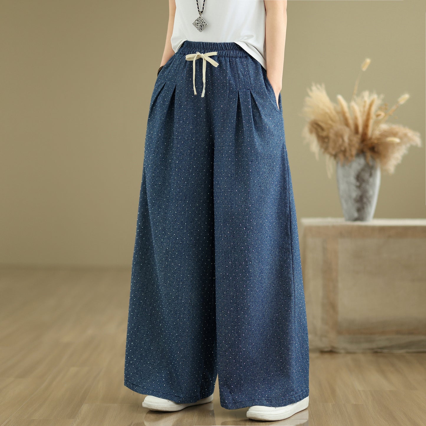 Women's Jeans Elastic Waist Wide Leg Denim Pants