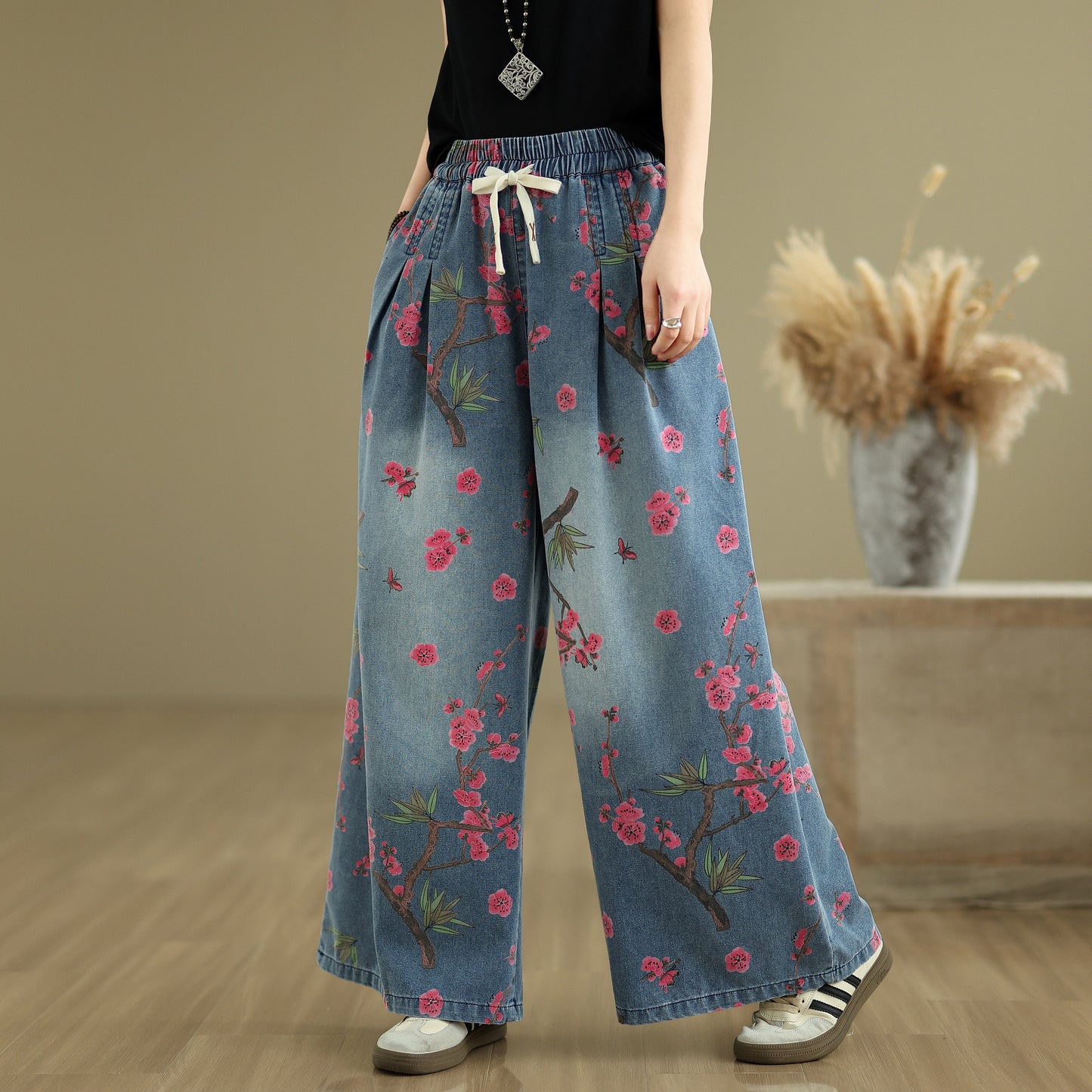 Women's Jeans Elastic Waist Wide Leg Denim Pants