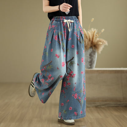 Women's Jeans Elastic Waist Wide Leg Denim Pants