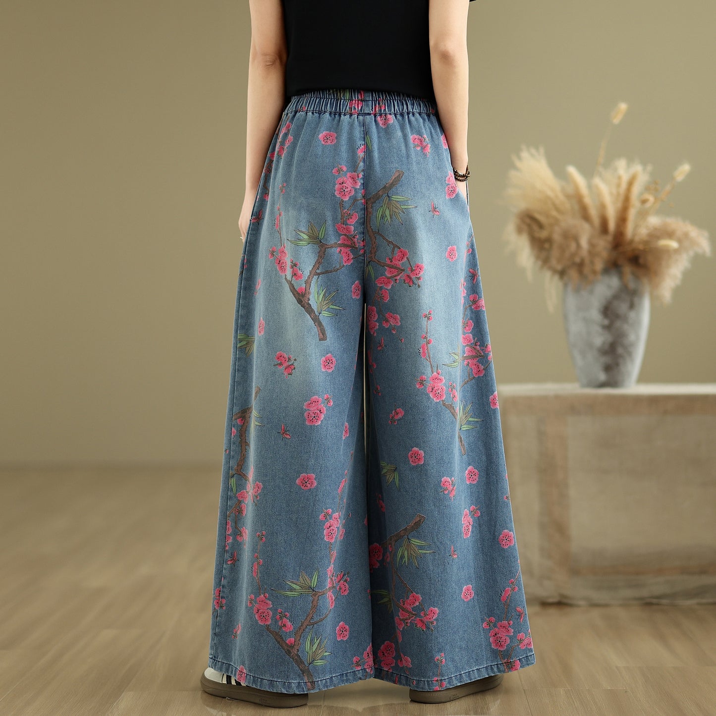 Women's Jeans Elastic Waist Wide Leg Denim Pants