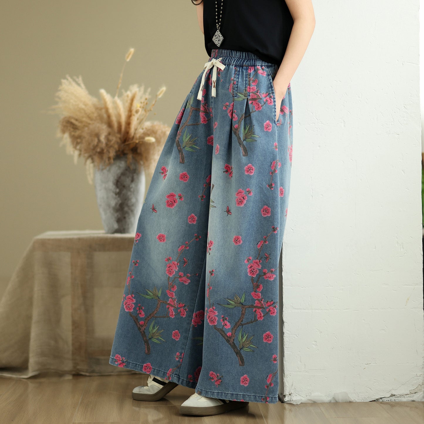 Women's Jeans Elastic Waist Wide Leg Denim Pants