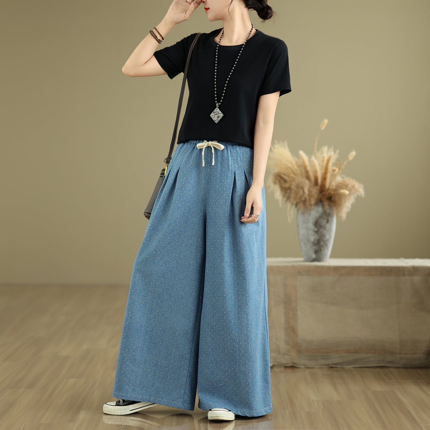 Women's Jeans Elastic Waist Wide Leg Denim Pants