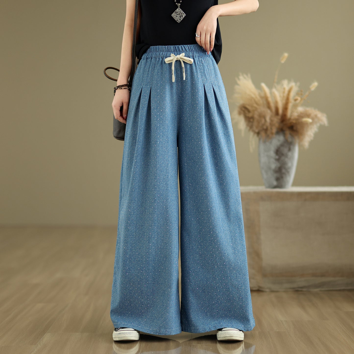 Women's Jeans Elastic Waist Wide Leg Denim Pants