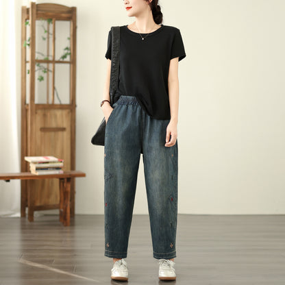 Women's Jeans Denim Pants Elastic Waist