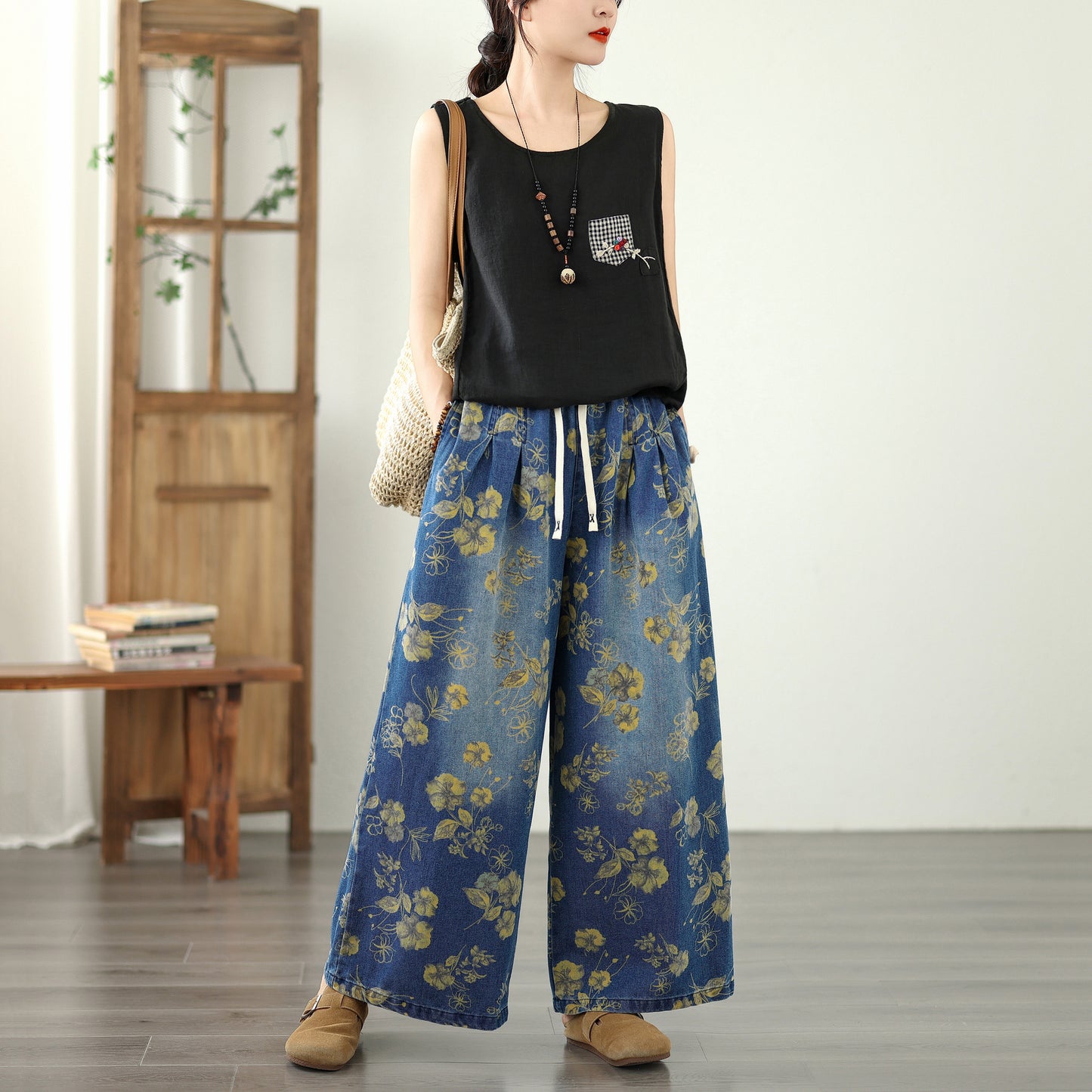 Women's Jeans Elastic Waist Wide Leg Denim Pants