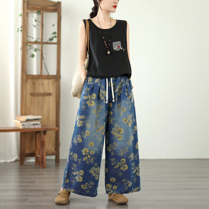 Women's Jeans Elastic Waist Wide Leg Denim Pants