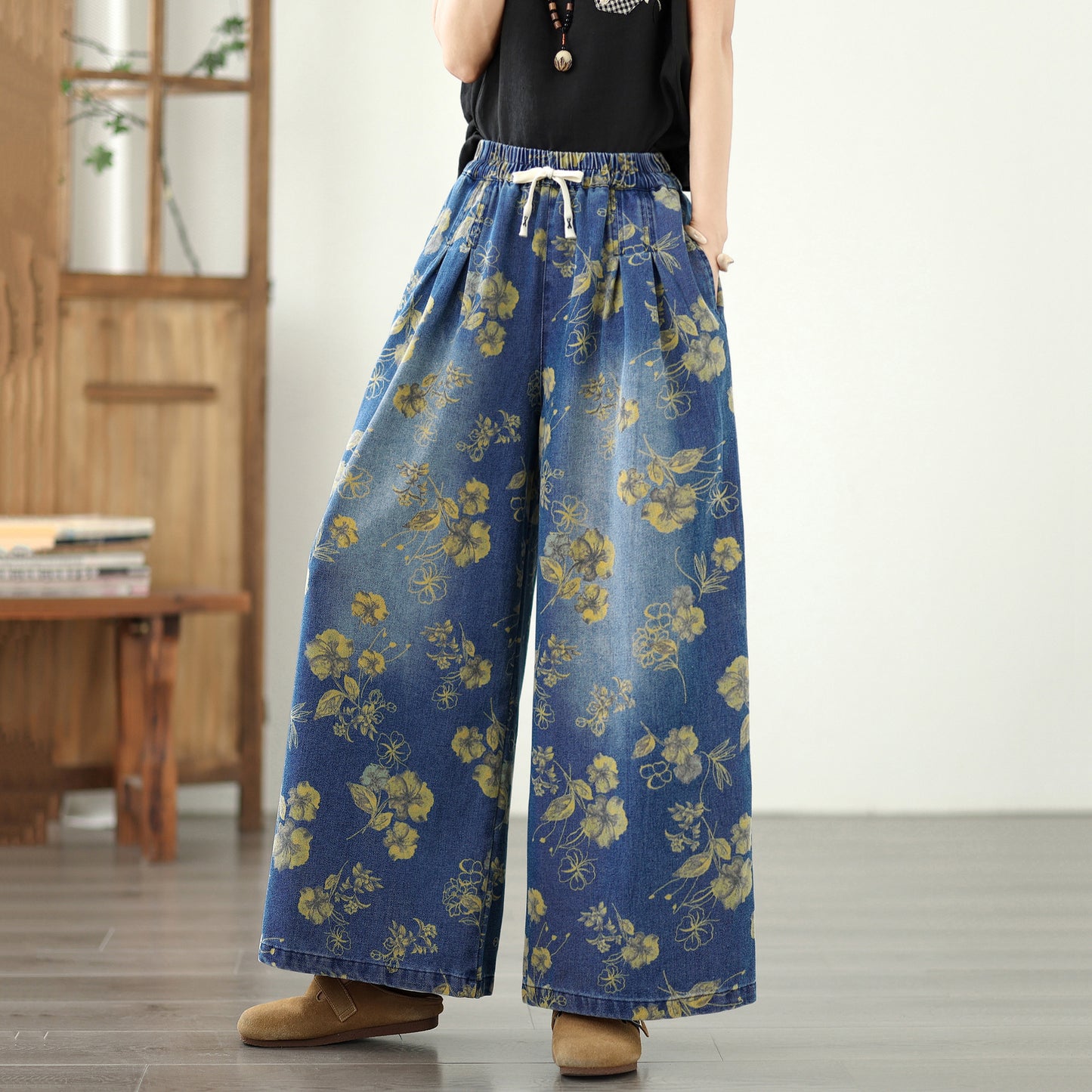 Women's Jeans Elastic Waist Wide Leg Denim Pants