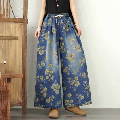 Women's Jeans Elastic Waist Wide Leg Denim Pants