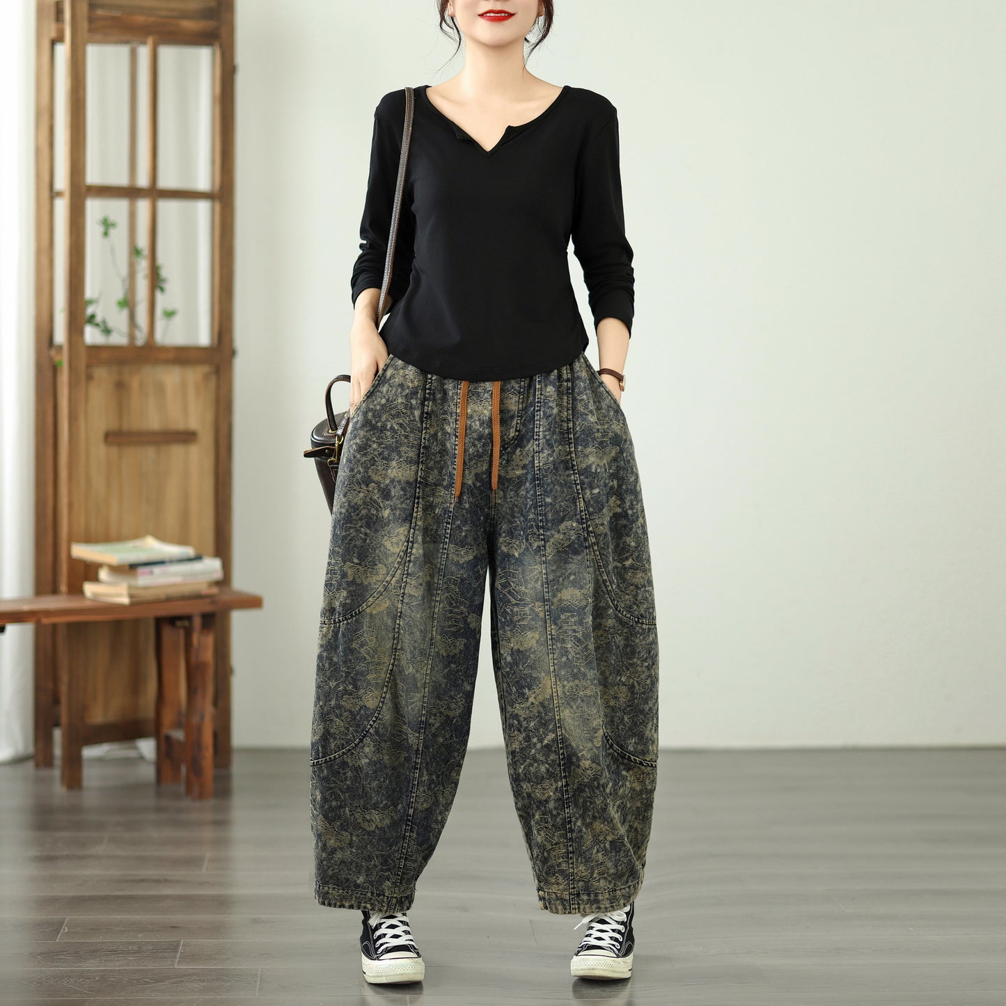 Women's Harem Jeans Drawstring Waist Print Pants
