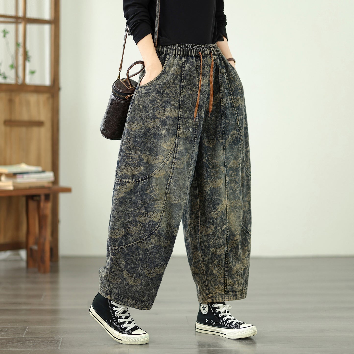 Women's Harem Jeans Drawstring Waist Print Pants