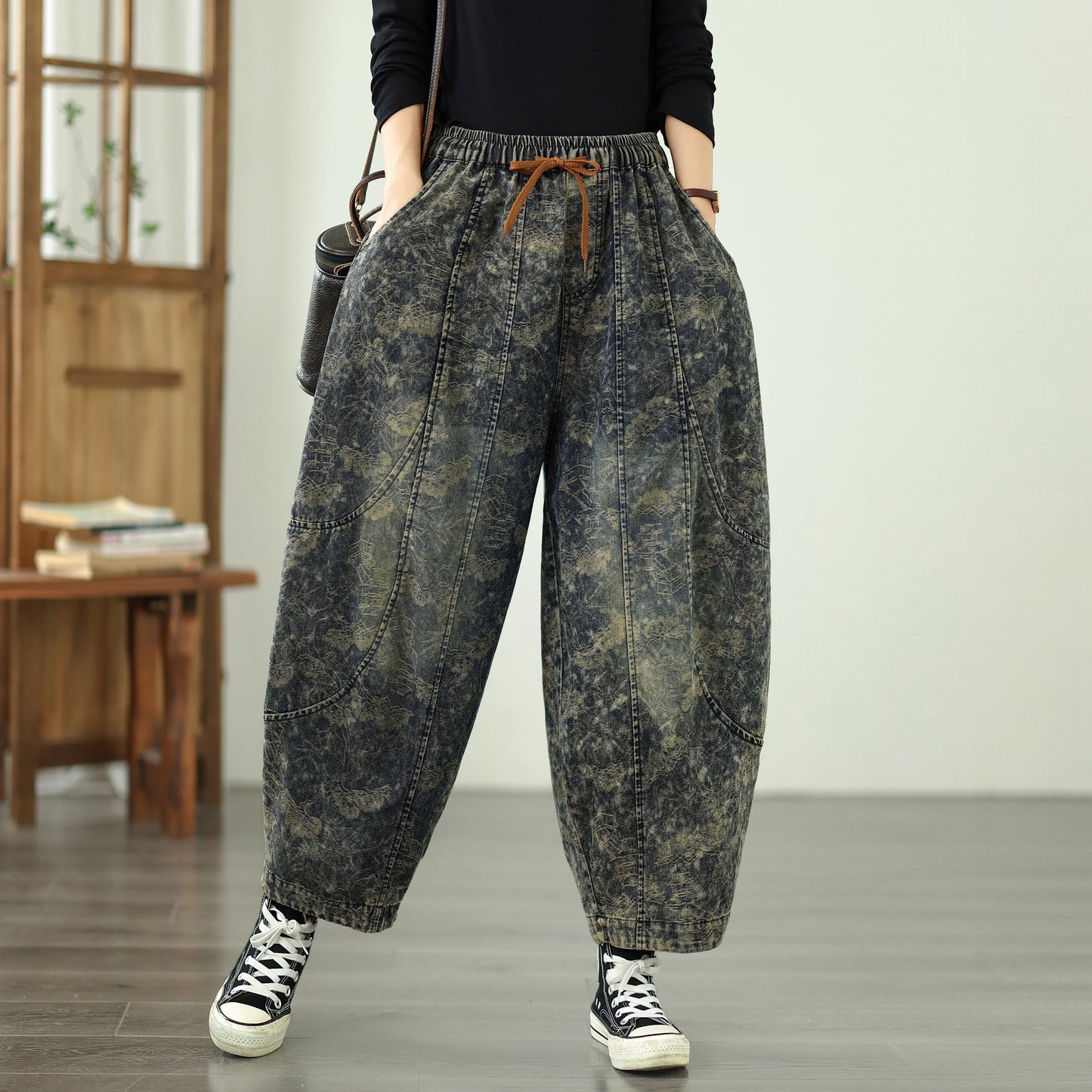 Women's Harem Jeans Drawstring Waist Print Pants