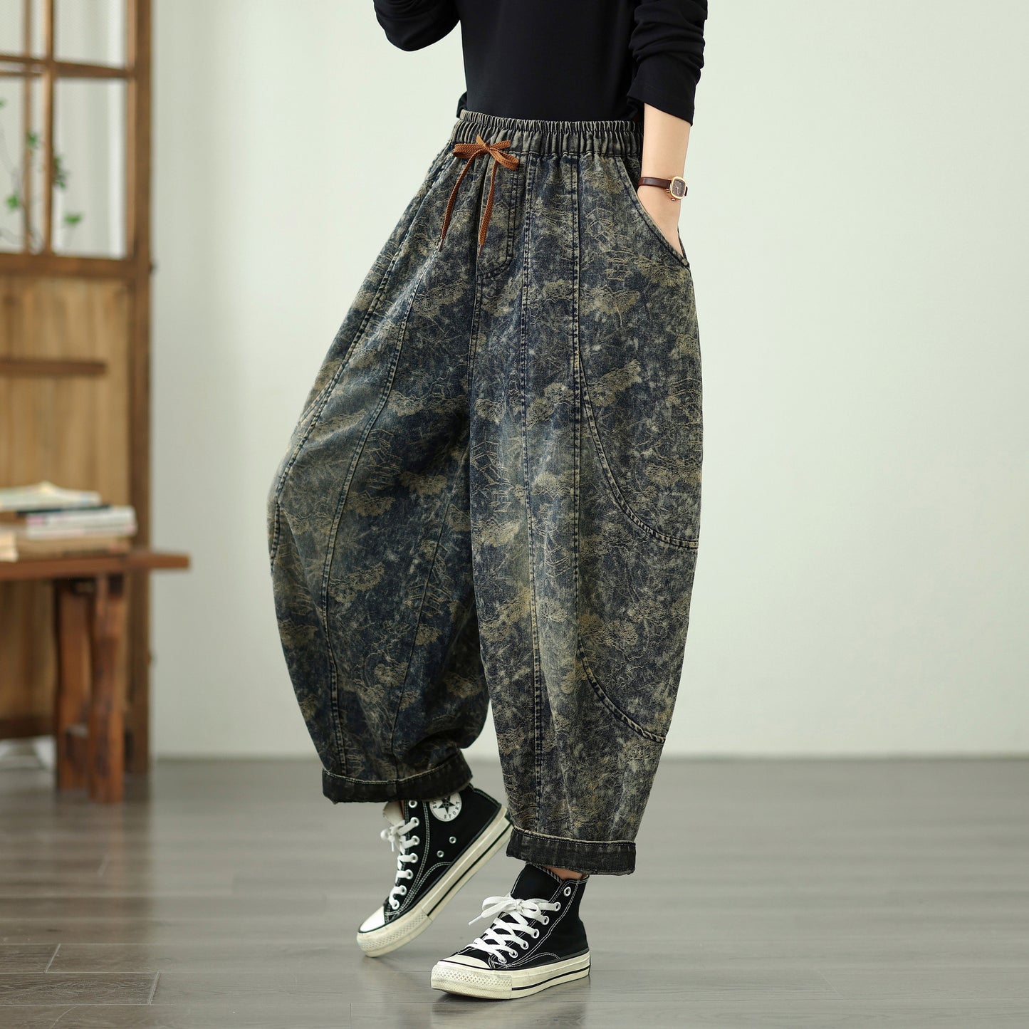 Women's Harem Jeans Drawstring Waist Print Pants