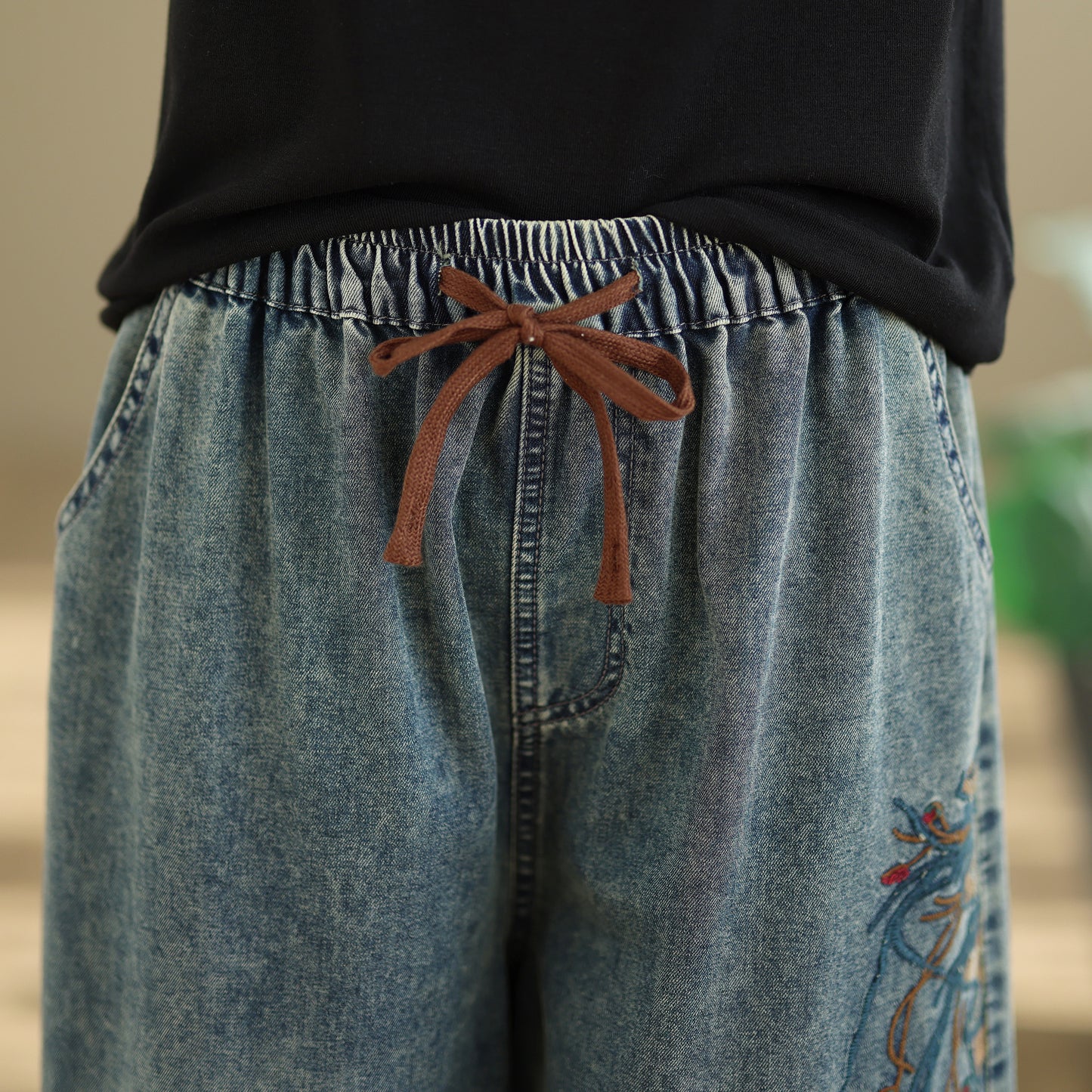 26-Women's Baggy Jeans Embroidery Wide Leg Denim - LAI MENG FIVE CATS