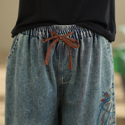 26-Women's Baggy Jeans Embroidery Wide Leg Denim - LAI MENG FIVE CATS