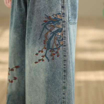 26-Women's Baggy Jeans Embroidery Wide Leg Denim - LAI MENG FIVE CATS