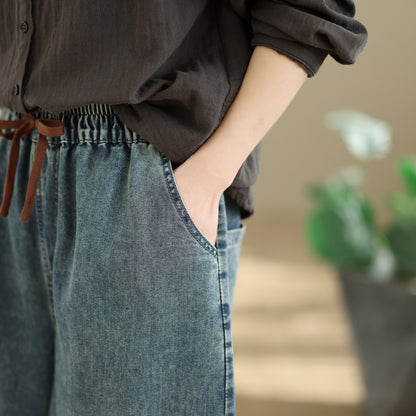 26-Women's Baggy Jeans Embroidery Wide Leg Denim