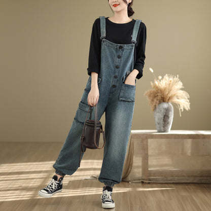 Womens Denim Bib Pants Jumpsuits Jeans Adjustable Strap Overalls