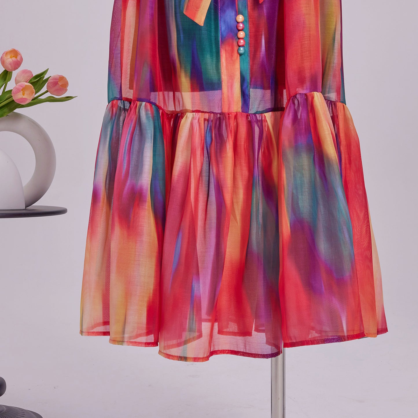 Women's Floral Print Puff Sleeve Fishtail Loose Maxi Dress