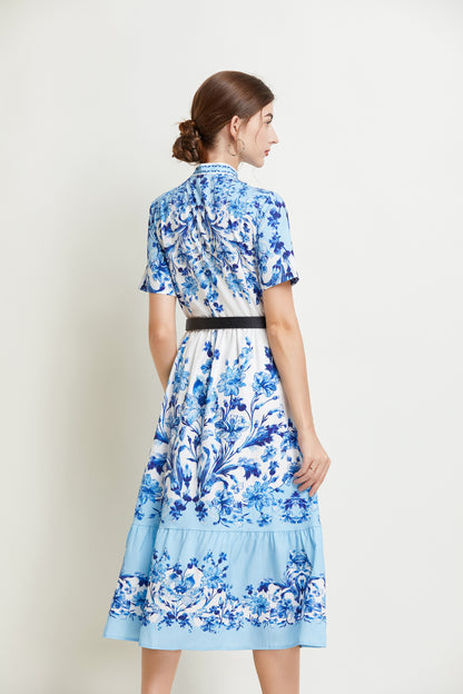 SSY-Women's Short Sleeve Floral Print Button Midi Dress