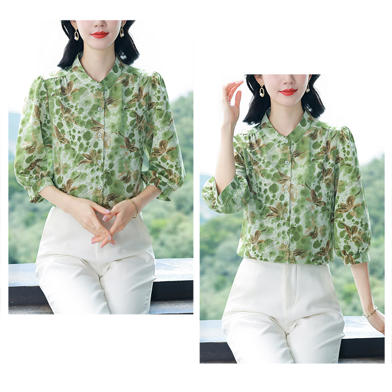 Women's Chinese Style Silk Satin  Button Jacquard Blouse
