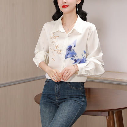 Women's Collared Floral Print Shirt Blouse Tops