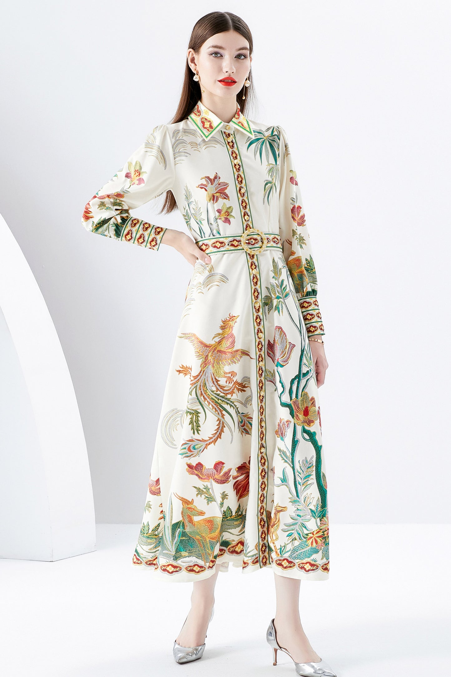 Women's Vintage Floral Print Casual A Line Flowy Maxi Party Dress