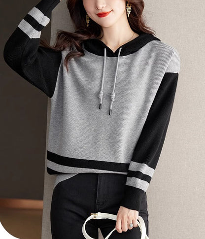 Women's Striped Color Block Hoodies Sweater Knit Tops