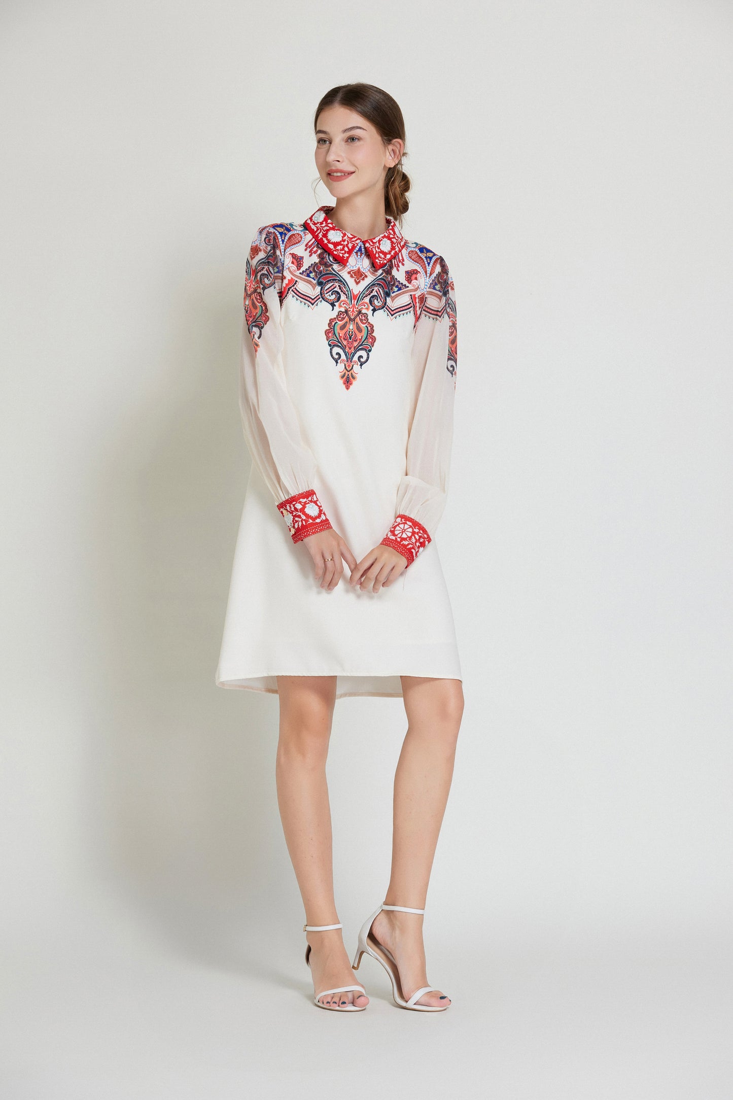 SSY-Women's Floral Chiffon Long Sleeve Mini Dress