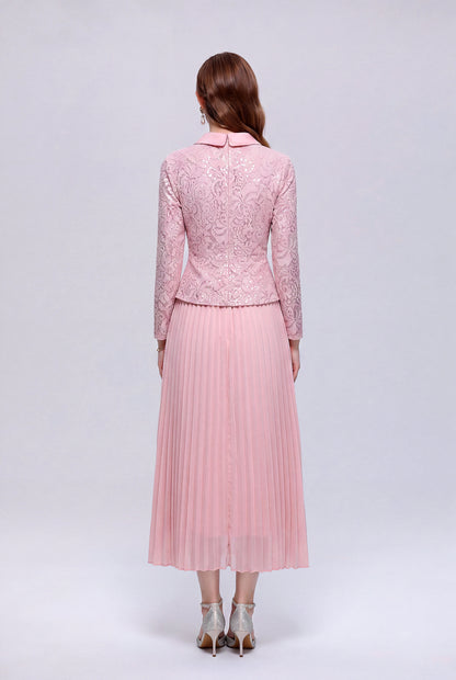 Lace Jacket & Pleated Midi Skirt Set | 3 Colors