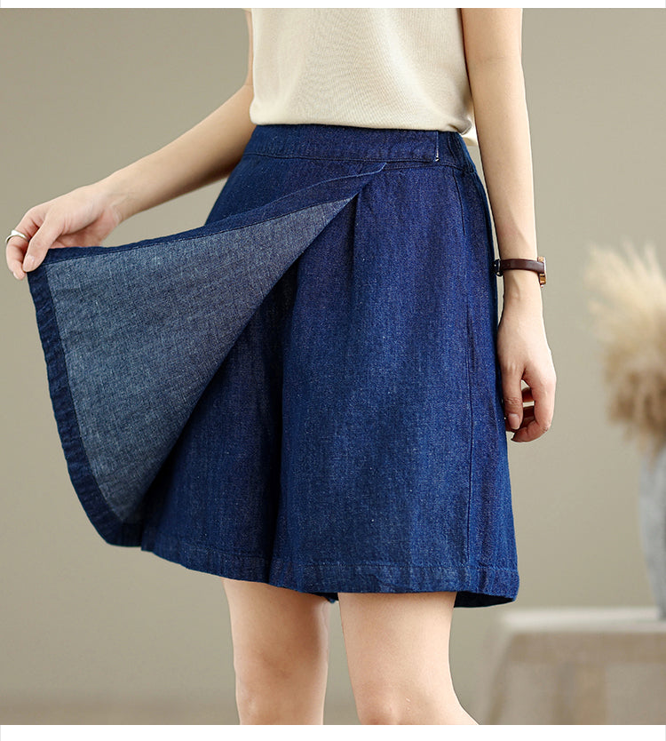 Women's Skorts Skirts Denim Mini Skirt Pull On Jean Shorts - LAI MENG FIVE CATS