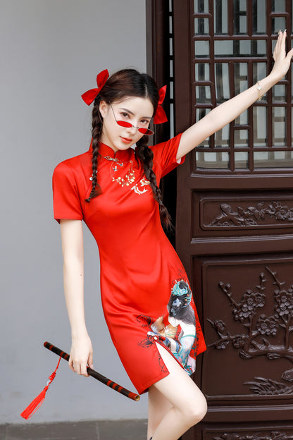 Women's Chinese Cheongsam Print Mini Dress