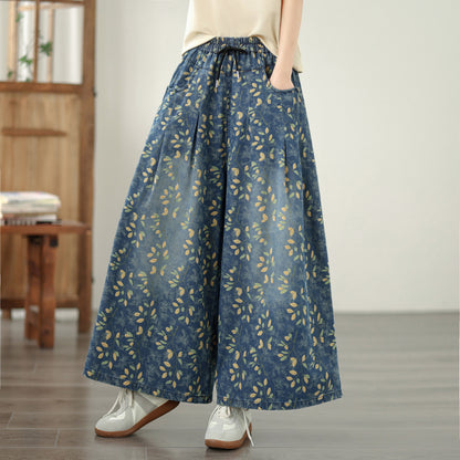 26-Women's Jeans Elastic Waist Baggy Wide Leg Denim - LAI MENG FIVE CATS