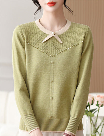 Elegant Pearl Long Sleeve Knit Sweater Pullover Top