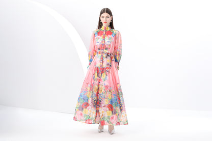 Women's Vintage Floral Print Split Flowy Maxi Dress