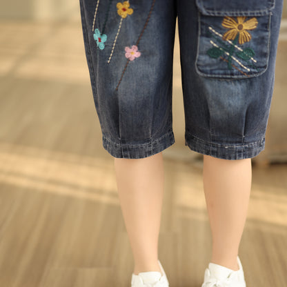 Women Denim Jeans Elastic Waist Harem Short Pants