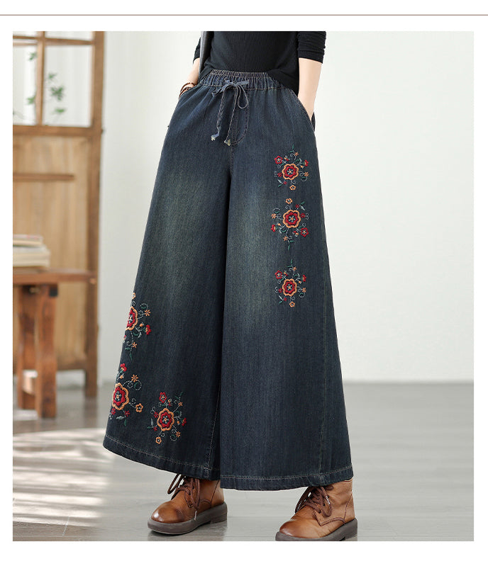 Women's Baggy Wide Leg Jeans Embroidery Pants