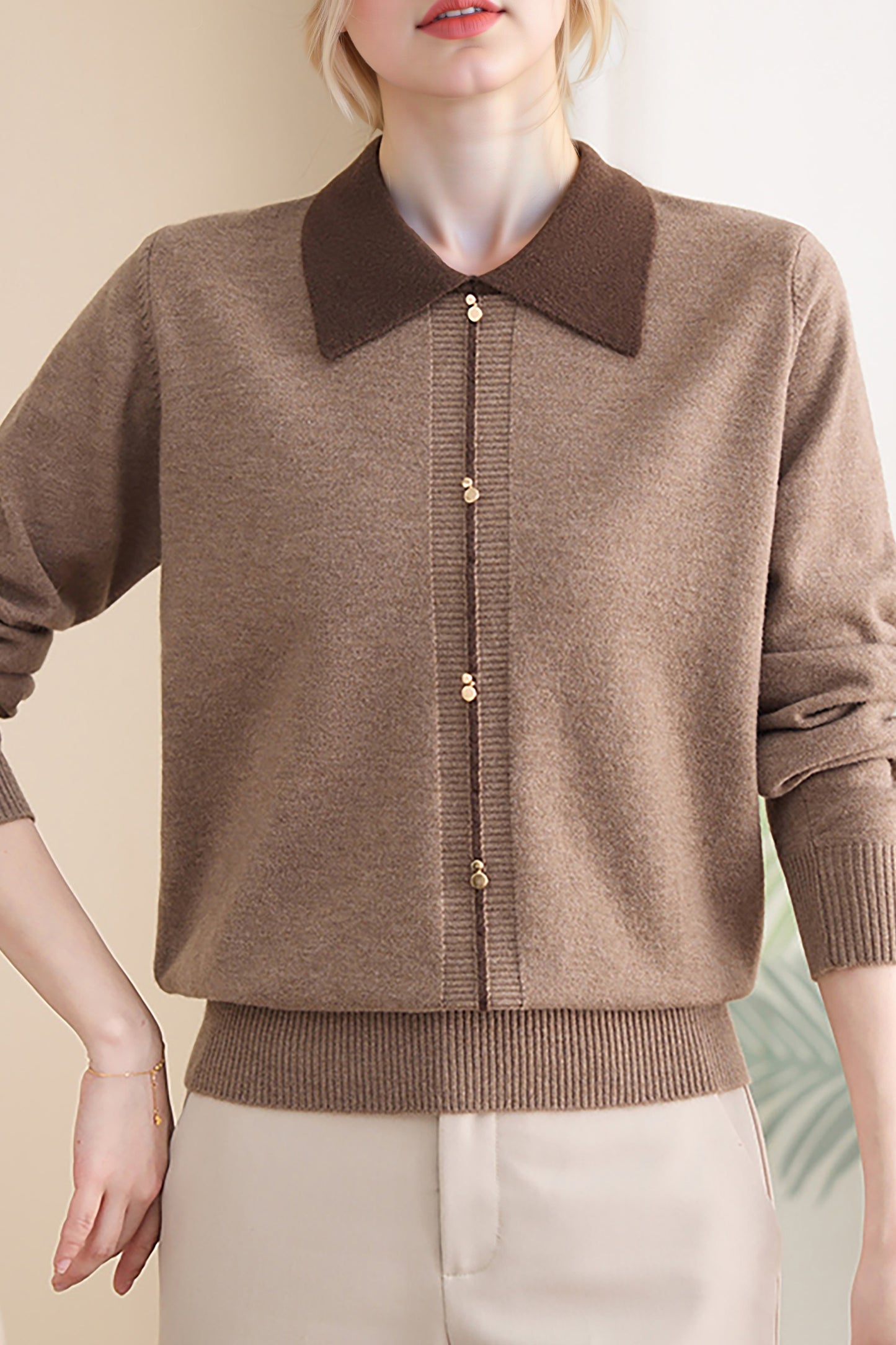 Women's Contrast Collar Cropped Sweater Shirt