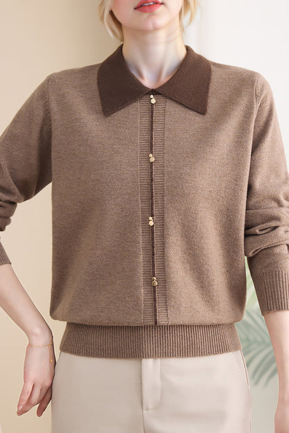 Women's Contrast Collar Cropped Sweater Shirt