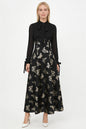 Women's Tie-neck Pleated Top Satin Gilded Party Long Dress - LAI MENG FIVE CATS