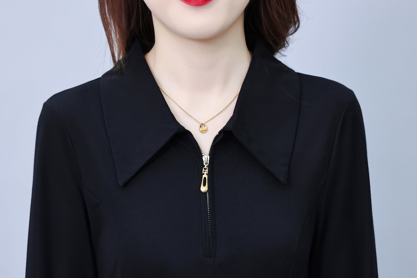 Women's V-Neck with Pockets Long Sleeve Black Dress