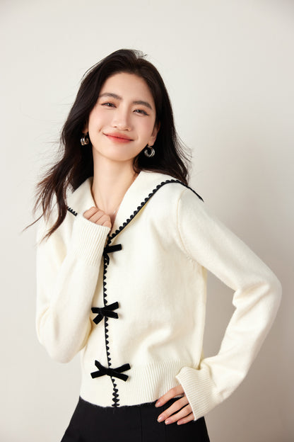 Women's Sailor Collar Stripe Button Knit Sweater Blouse
