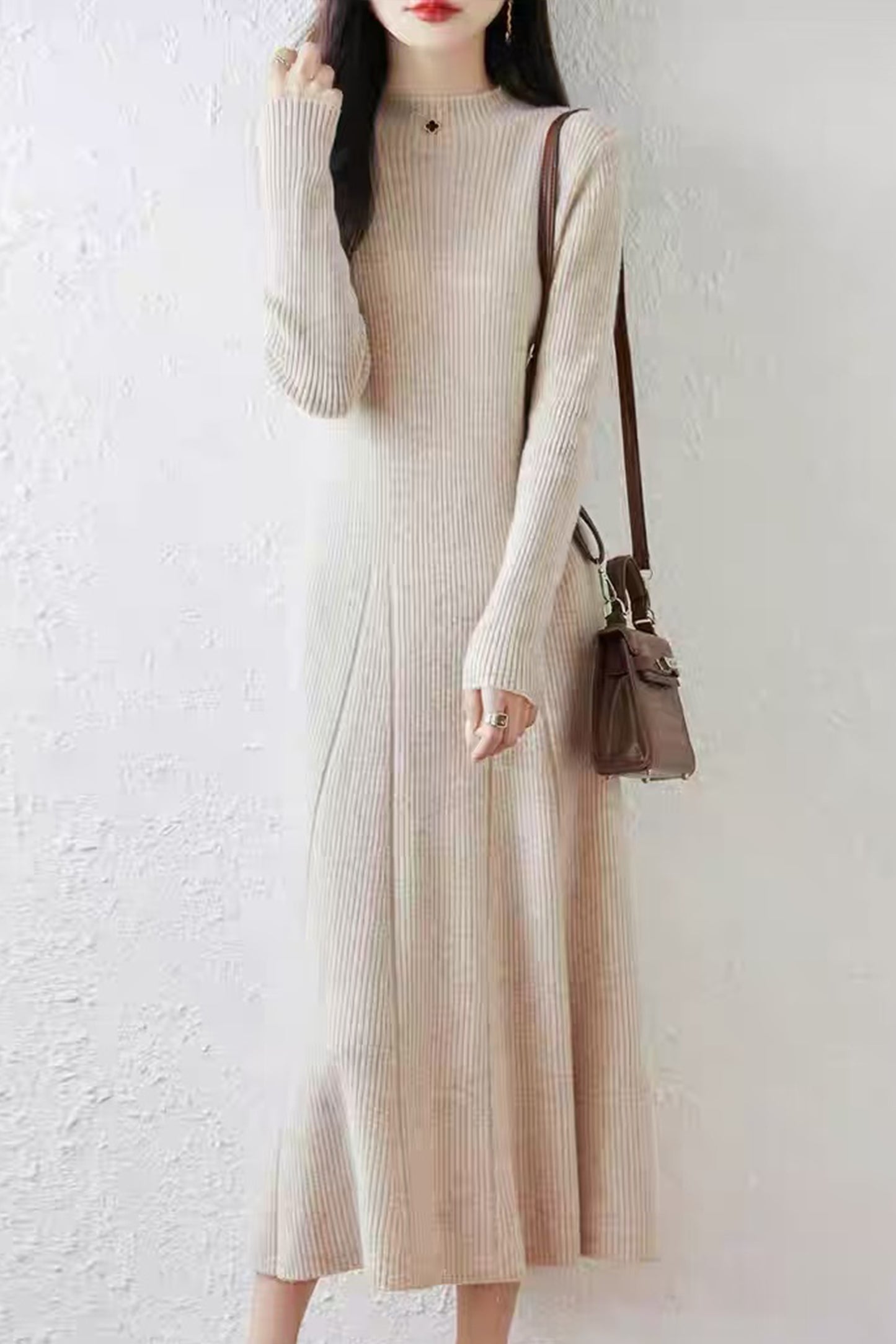 Women's Mock Neck Sweater Ribbed Knit Maxi Dress